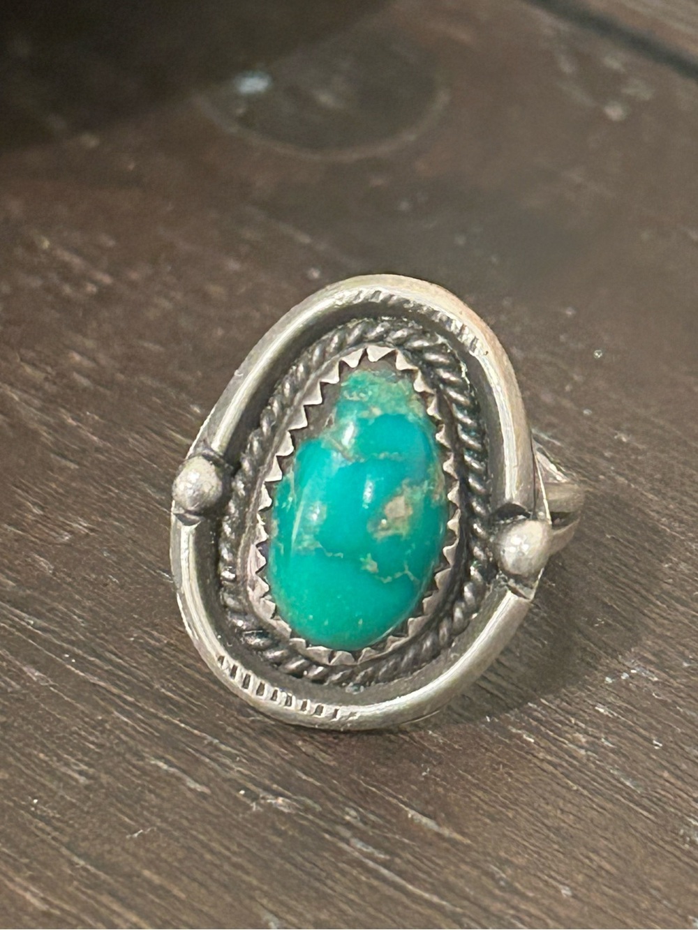 Turquoise Stone Sterling Silver Ring - Teal Green Accent